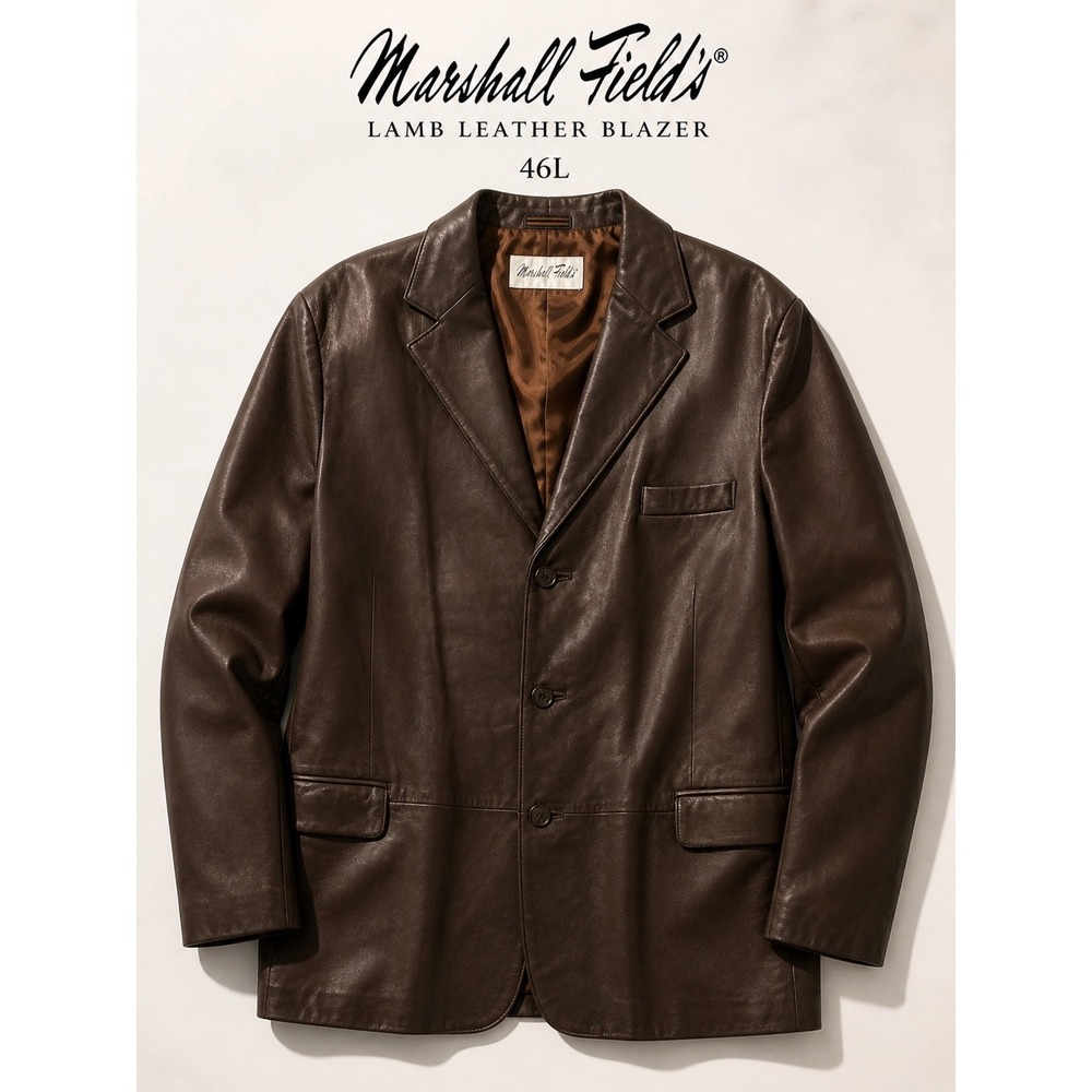Marshall Fields Brown Lamb Leather Blazer Jacket‎ 46L Minimalist 90s